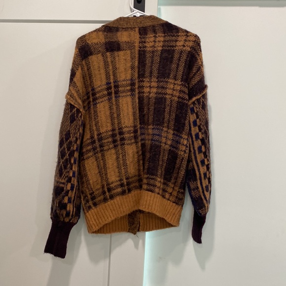 Free People Sepia Cardigan Sweater Birchwood brown plaid size XS NEW - Picture 11 of 11
